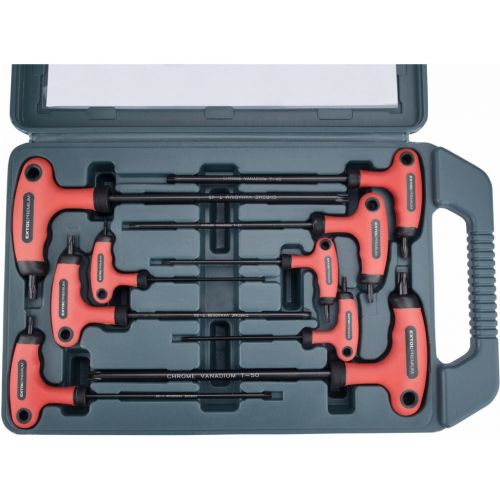 Kľúče Torx predĺžené, 9ks, T10-T50, T-rukoväť, plastový kufor