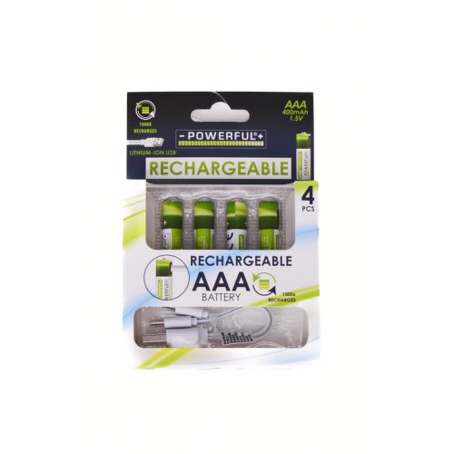 Monočlánok, batéria nabíjacia AAA 400mAh 1.5V, LITIUM-ION, 4ks, USB-C