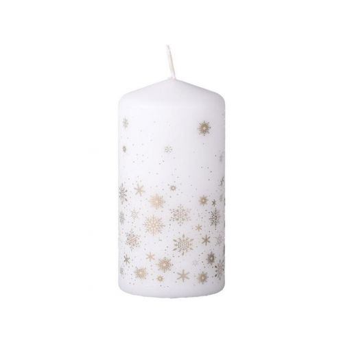 Sviečka valec 60x120mm,Vločky Magic Snowing bielo-zlatá