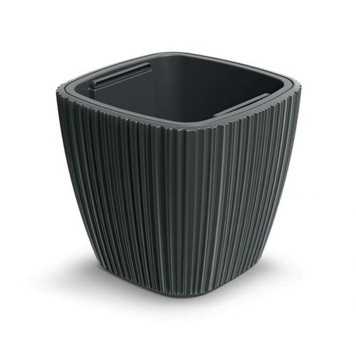 Kvetináč plastový 390x390 mm ORO, hranatý, šedý, výška 360 mm, s vložkou