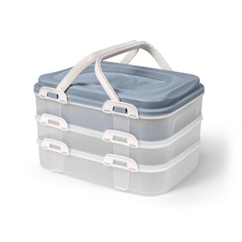 Dóza na potraviny / box, plast, 40x30x24cm PIKNIK 3 poschodová, s úchytmi, SKVELER