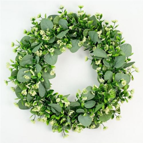 Veniec jarný eukalyptus + žltý kvet 46 cm