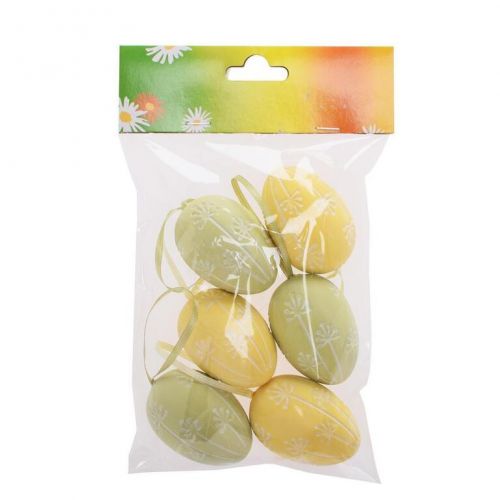 Ozdoba závesná veľkonočné vajíčka zelené + žlté, plastové, 6 cm sada 6 ks mix