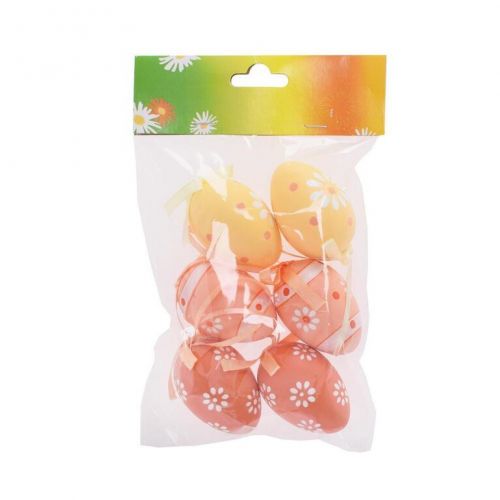 Ozdoba závesná veľkonočné vajíčka ružové +žlté, plastové 6 cm, sada 6 ks, mix 