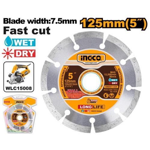 Kotúč diamantový ø125x22,2x7,5mm SEGMENT, INGCO Industrial pre WLC15008