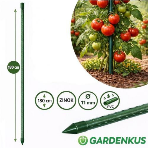 Tyč oporná k zelenine výška 180cm, priemer 11mm, vrúbkovaná, zelená, GARDENKUS
