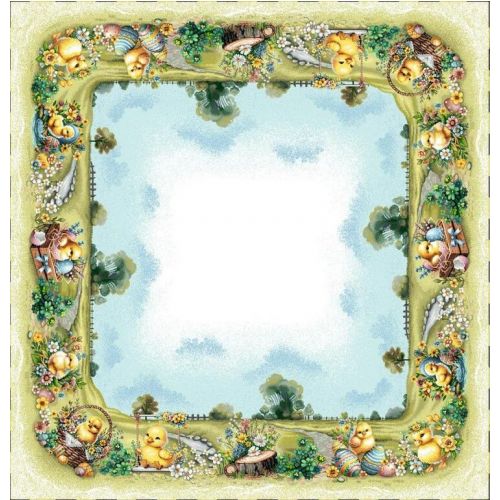 Obrus gobelínový, Veľkonočné kuriatko / jarný košík II, 100x100cm