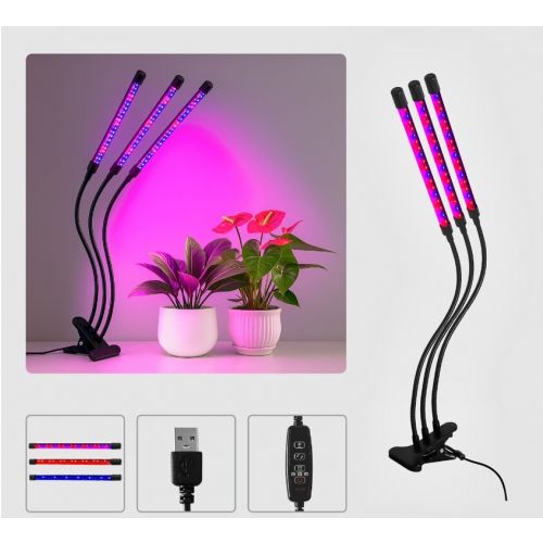 Lampa LED na podporu rastu rastlín, 3-ramenná, na klipsu