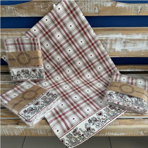 Utierka kuchynská 100%bavlna ROMANTICKÁ MAČKA 3ks, 50x70cm, 270 g/m2, s bordúrou