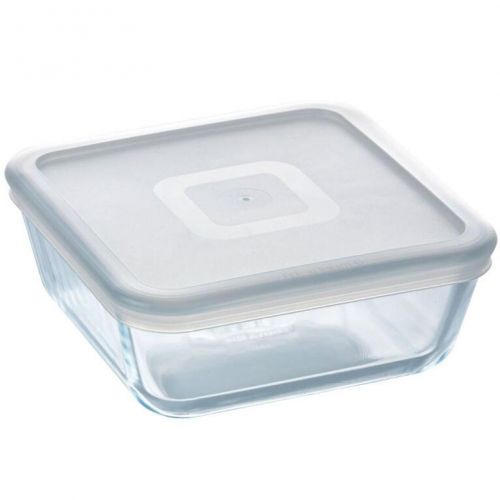 Dóza na potraviny s vekom štvorcová, číre sklo, 15x15x6cm, 0,8L, PYREX