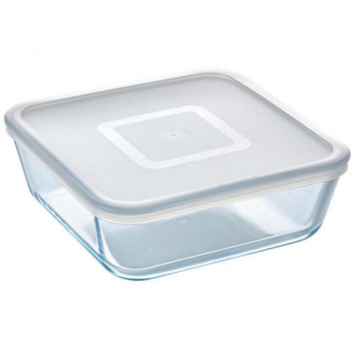 Dóza na potraviny s vekom štvorcová, číre sklo, 20x20x7cm, 2L, PYREX