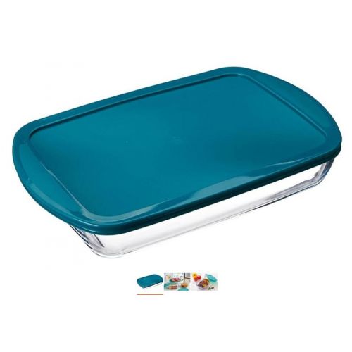 Misa / pekáč hranatý s plastovým vekom, 40x27x7cm, 4,9L, sklo číre PYREX
