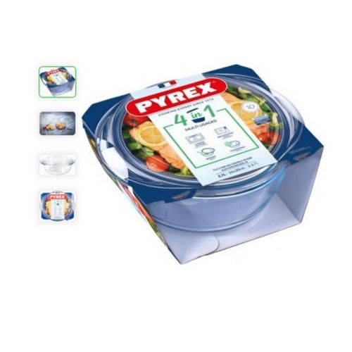 Misa zapekacia okrúhla s pokrievkou, 24x20x11cm, 1,6L+0,5L, sklo číre PYREX, spevnený obal KLC