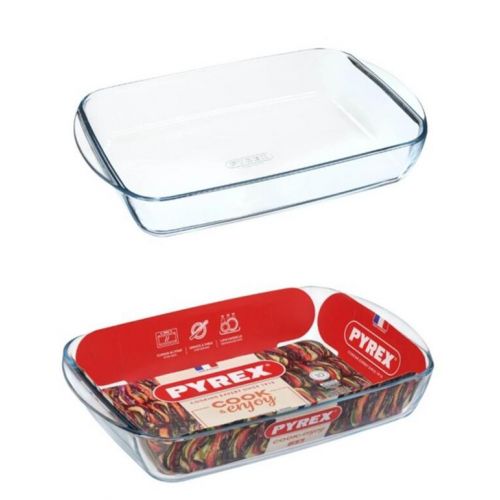 Pekáč s ušami hranatý, 40x27x7cm, 4,9L, sklo číre PYREX