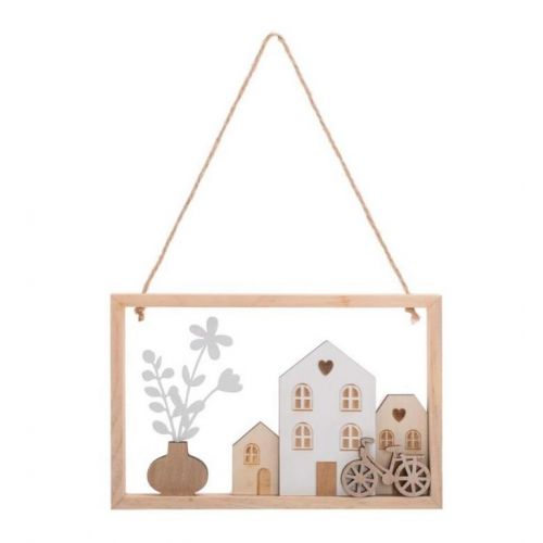 Ozdoba závesná obraz 12x13 cm drevená