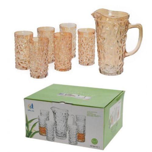 Džbán 1,2 l + 6 x pohár 250 ml sklo zlatý