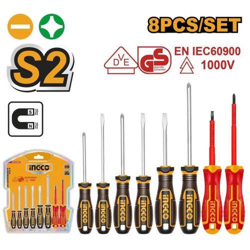 Skrutkovač plochý + krížový S2 sada 8ks INGCO Industrial