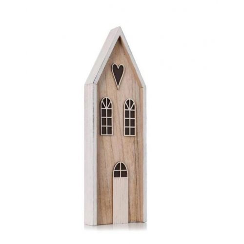Dekorácia domček 39 cm drevený, biely, prírodný