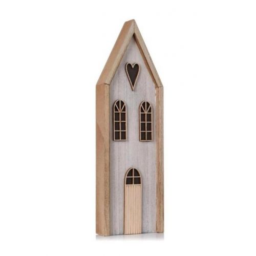 Dekorácia domček 29,5 cm drevený, prírodný