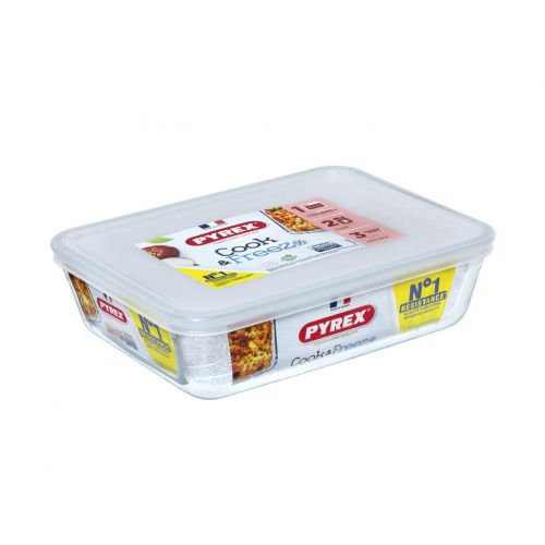 Dóza na potraviny s vekom obdĺžniková, 22x17x6cm, 1,5L, sklo číre PYREX