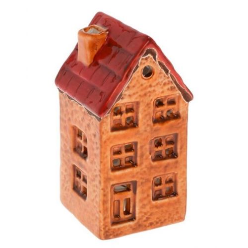 Dekorácia domček LED 10 cm porcelán oranžový