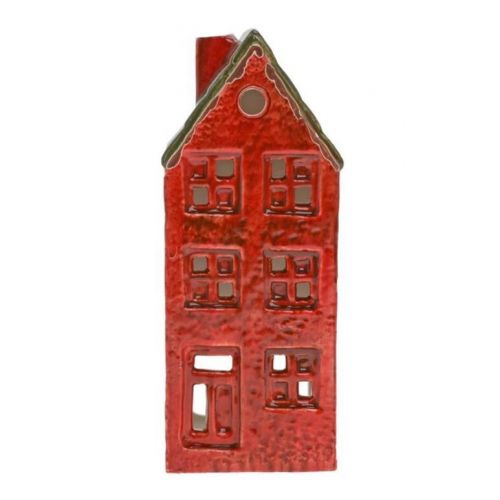 Dekorácia domček/svietnik 17 cm porcelán červený