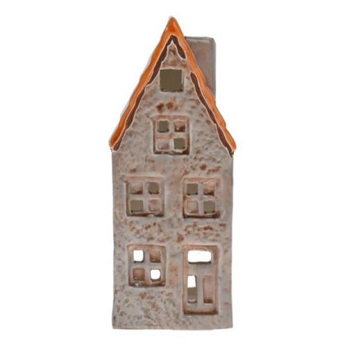 Dekorácia domček/svietnik 17 cm porcelán hnedý