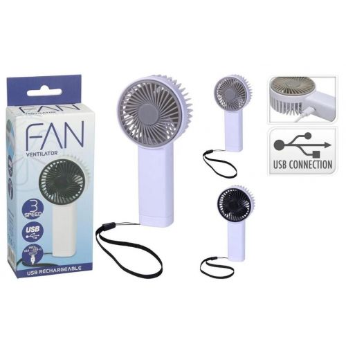 Ventilátor ručný nabíjateľný USB, 3 rýchlosti, 14,2cm, mix farieb