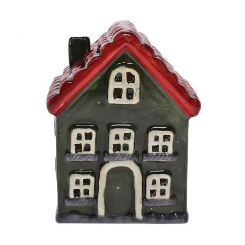 Dekorácia domček LED 8,3x7x11 cm porcelán zeleno-červená