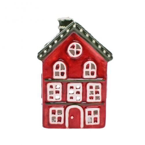Dekorácia domček na čajovú sviečku 10x8,5x14,5 cm porcelán červená