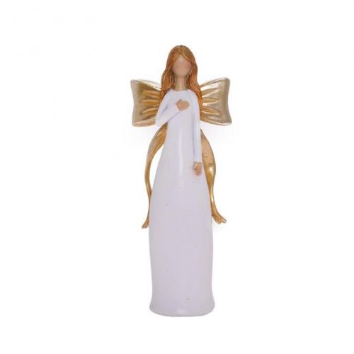 Postavička anjel s mašľou 19 cm biela