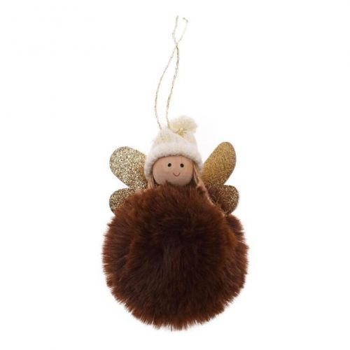 Ozdoba závesná anjel 12 cm textil hnedá