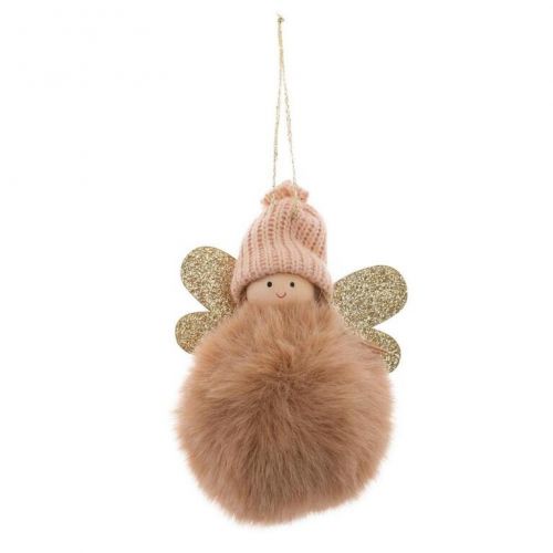 Ozdoba závesná anjel 12 cm textil krémová