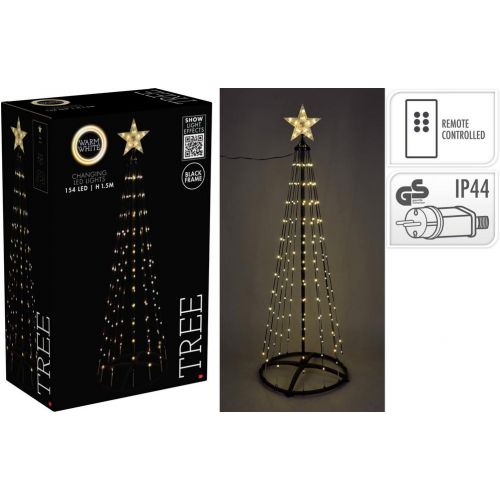 Dekorácia pyramída/strom 154 LED teplé biele 150 cm adaptér, ovládač, čierna
