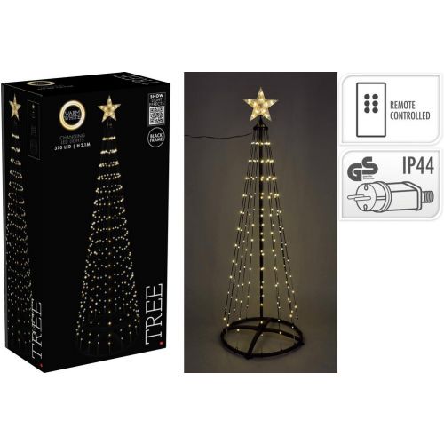 Dekorácia pyramída/strom 370 LED teplé biele 210 cm adaptér, ovládač, čierna