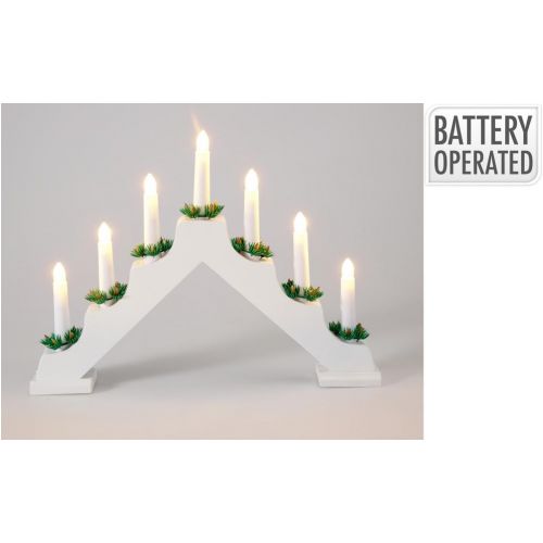 Svietnik vianočný 7 LED sviečok 41x5,2x27 cm s časovačom drevo biely