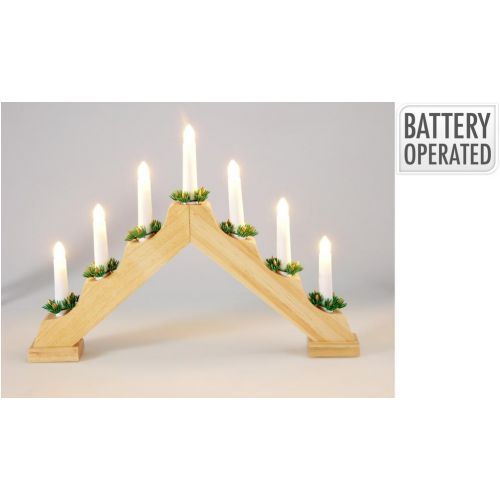 Svietnik vianočný 7 LED sviečok 41x5,2x27 cm s časovačom drevo krémový
