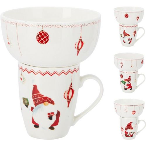 Hrnček a miska vianočný dizajn porcelán sada 2 ks mix