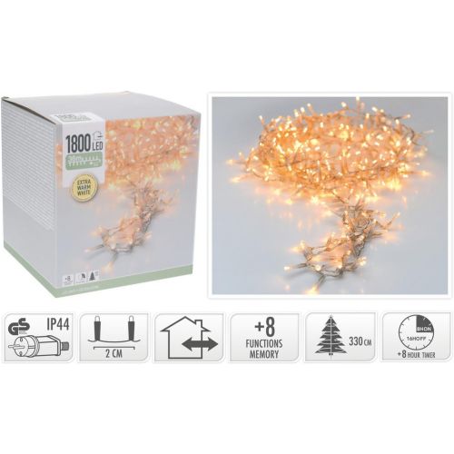Svetlo vianočné 1800 LED extra teplé biele, transparent, 36 m, s časovačom, s funkciami, na 360 cm stromček, vonkajšie/vnútorné