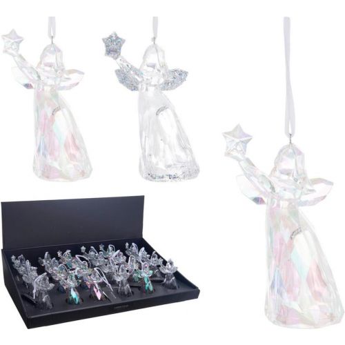 Ozdoba závesná anjel 11 cm plast transparent mix