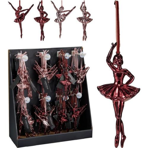Ozdoba závesná baletka 13 cm plast ružová/bordová mix