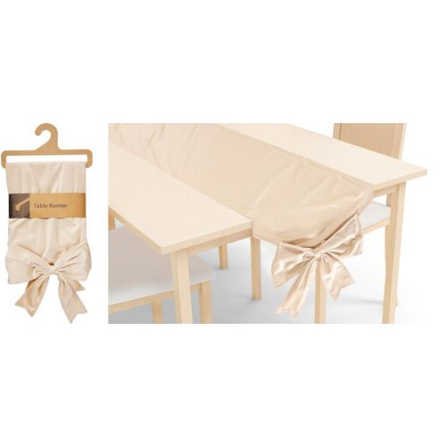 Obrus vianočný s mašľou 240x33 cm polyester béžový