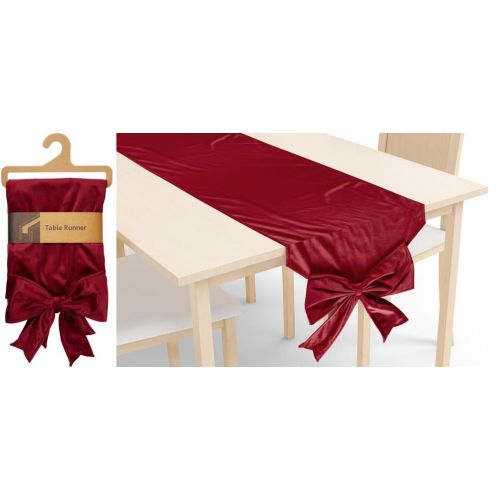 Obrus vianočný s mašľou 240x33 cm polyester bordový