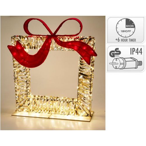 Dekorácia darček s mašľou 500 LED 58x63 cm s adaptérom časovačom zlatá