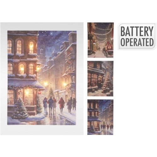 Obraz vianočný 28x38 cm s LED osvetlením mesto mix