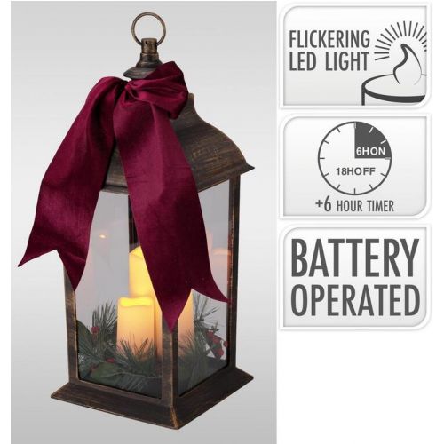 Lampáš svietnik s LED sviečkami 49 cm s časovačom plast/sklo medený efekt