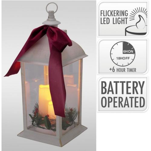 Lampáš svietnik s LED sviečkami 49 cm s časovačom plast/sklo biely