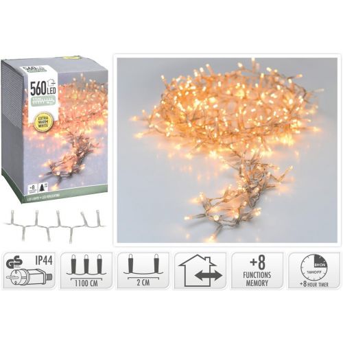 Svetlo vianočné 560 LED extra teplé biele, transparent, 11 m, s funkciami, na 180 cm stromček, s časovačom, vonkajšie/vnútorné