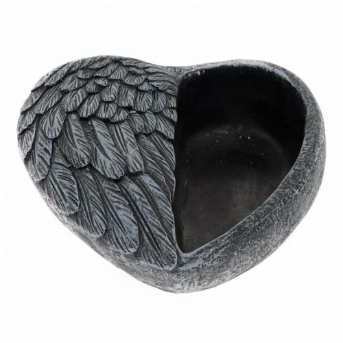 Obal srdce cement sivý s krídlami 20,5cm