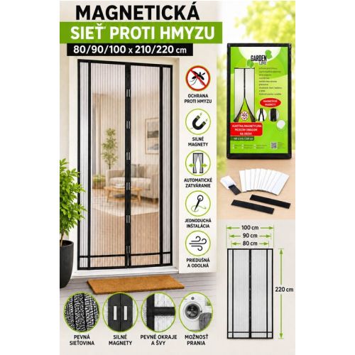 Sieť proti hmyzu magnetická, 80/90/100x210/220 cm, čierna